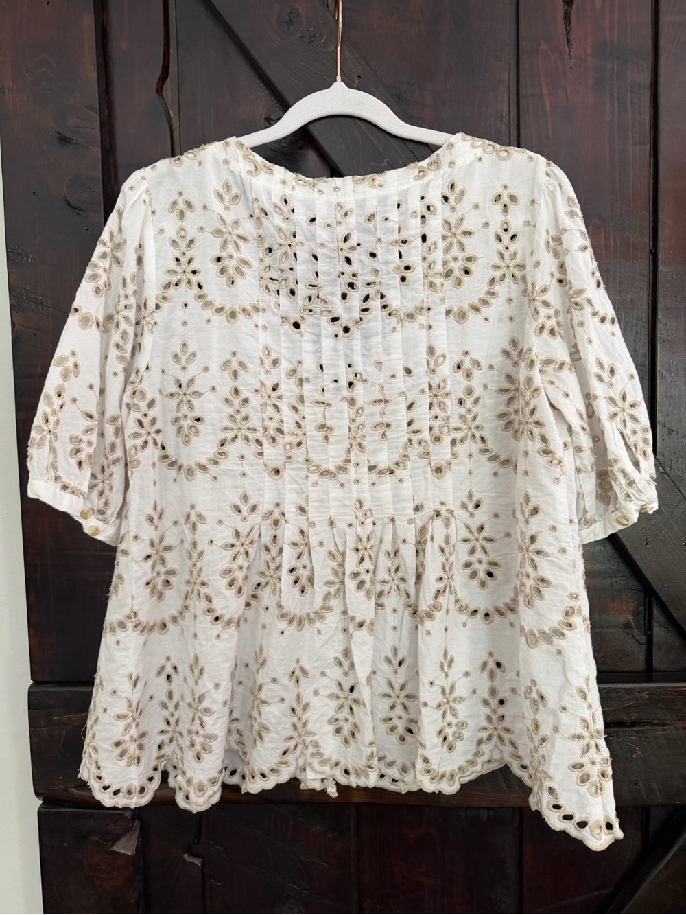 Anthropologie Eyelet Button-Front V-Neck - Picture 5 of 7